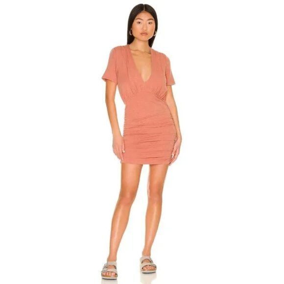 Monrow Deep V Dress in Faded Coral - Picture 1 of 6